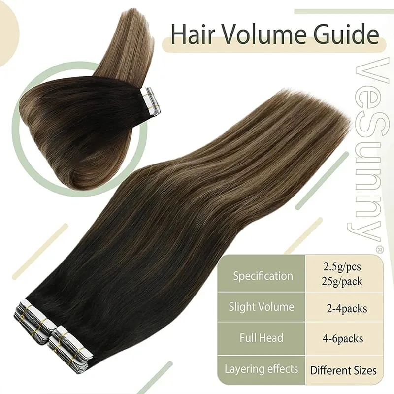 [Low Price] VeSunny Tape In Human Hair Extensions Human Hair Black Caramel Blonde Straight Hair 18 inches