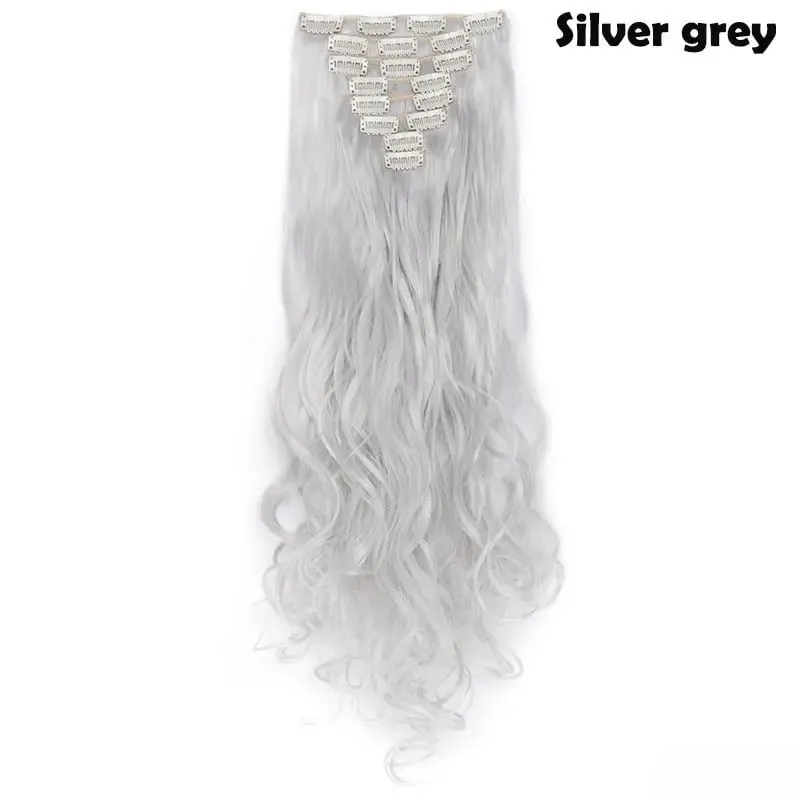 S-noilite Syntetisk 8 Stk/SÆT 24 tommer Clip In One Piece Hårforlængelse Lang Lige Bølget 53 Farve Sort Blond Clip Hårstykke