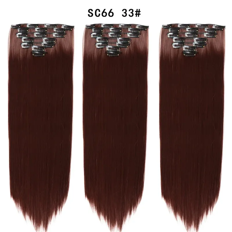 22Inch Synthetic Long Straight Clip In Hair Extensions 16 Clips For Women Fake False Hair Pieces Ombre Black Blonde Styling Hair