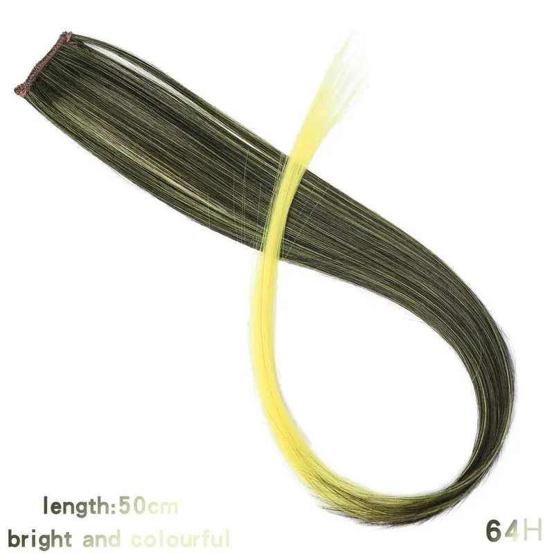 Extensions capillaires synthétiques à reflets colorés de 22 pouces, postiches longues et lisses arc-en-ciel pour femmes et enfants filles, violet, rose, bleu