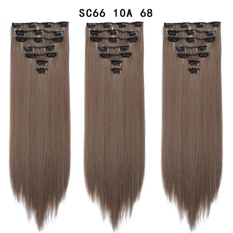 22 Polegada 16 clipes longos e retos extensões de cabelo sintético clipes em fibra de alta temperatura preto marrom ombre hairpiece budabuda