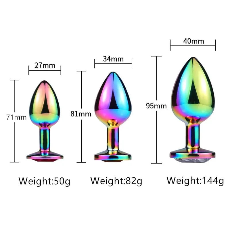 Rainbow Rose gold pink Small Medium size set Heart shape Crystal Metal anal beads butt plug Jewelry sex toy for female male — image 6