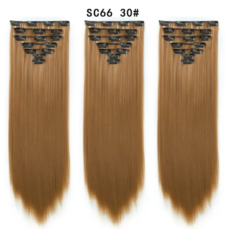 22Inch Synthetic Long Straight Clip In Hair Extensions 16 Clips For Women Fake False Hair Pieces Ombre Black Blonde Styling Hair