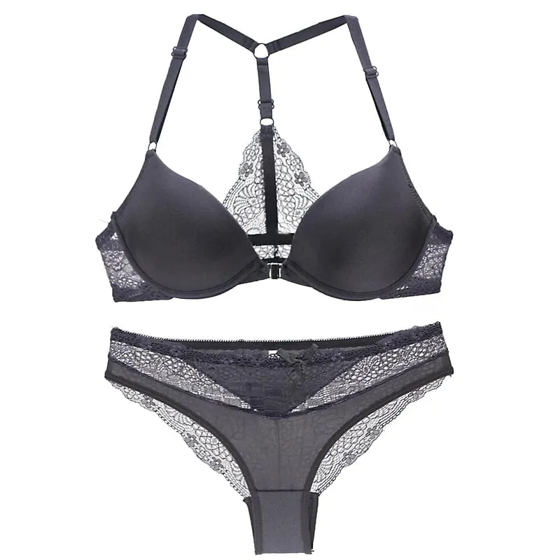 DaiNaFang New Sexy Bras Set Deep V Y-Line Straps Japan and South Korea Lace Womens Underwear ABC Cup Female Lingerie