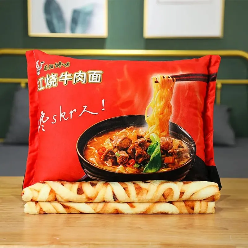 45cm Funny Food Plyšová hračka Simulace Instantní nudle Plyšový polštář s přikrývkou Plněný hovězí smažené nudle Dárky Plyšový polštář