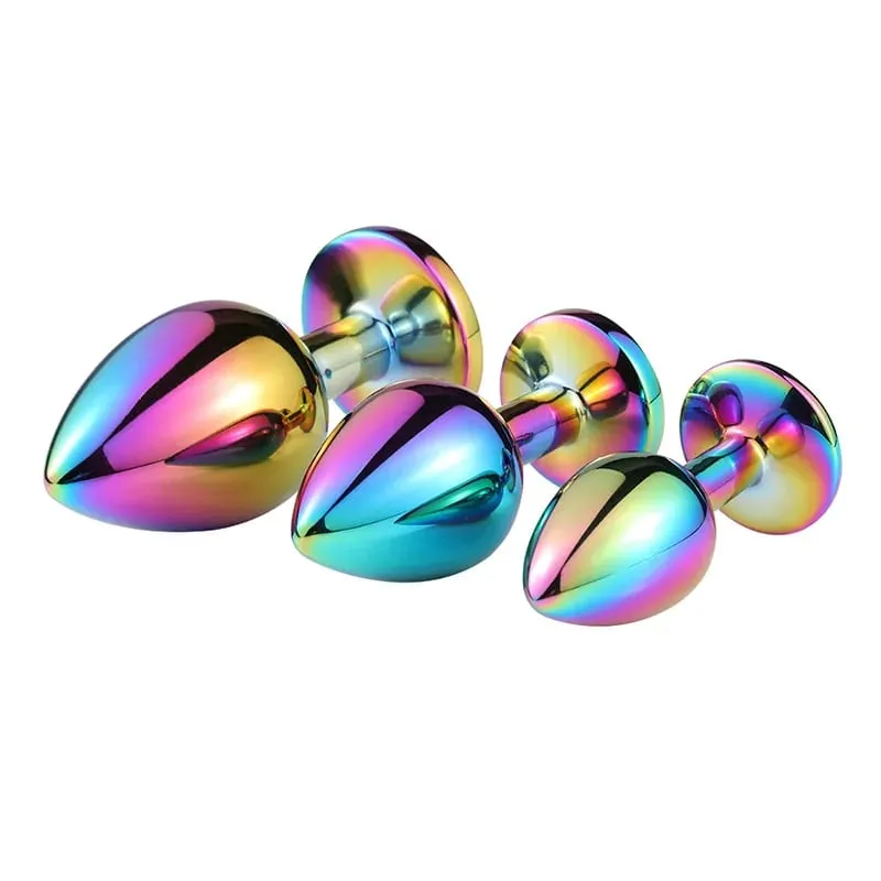 Rainbow Rose gold pink Small Medium size set Heart shape Crystal Metal anal beads butt plug Jewelry sex toy for female male — image 2