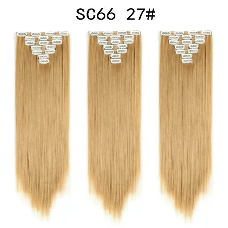 Lange lige syntetiske klips i hårforlængelser 7 stk/sæt 22" falske hårstykker Ombre sort brun blonde klips på hårforlængelser