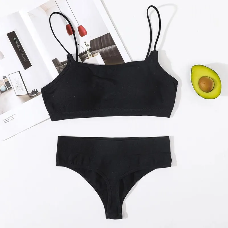 Women Seamless Bra And Panties Set Low Back Wireless Bra Top High Rise Thongs Female Underwear Removable Pads Sexy Lingerie Set