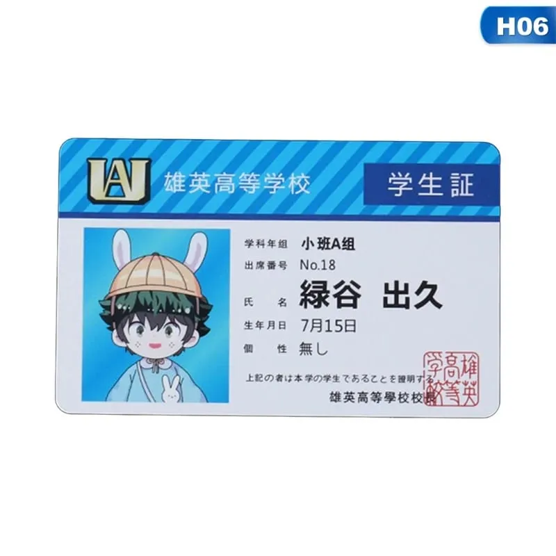 1 PCS Anime Periférico My Hero Academia PVC Cartão de identificação de estudante Cartão de alimentação escolar