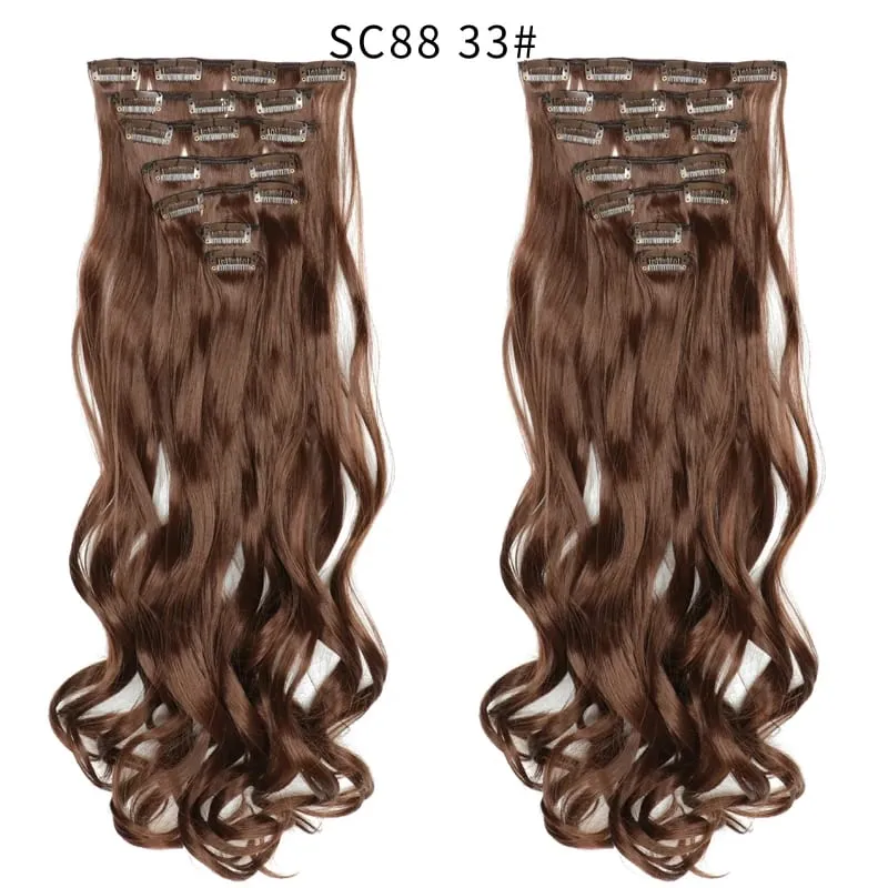 Lange lige syntetiske klips i hårforlængelser 7 stk/sæt 22" falske hårstykker Ombre sort brun blonde klips på hårforlængelser