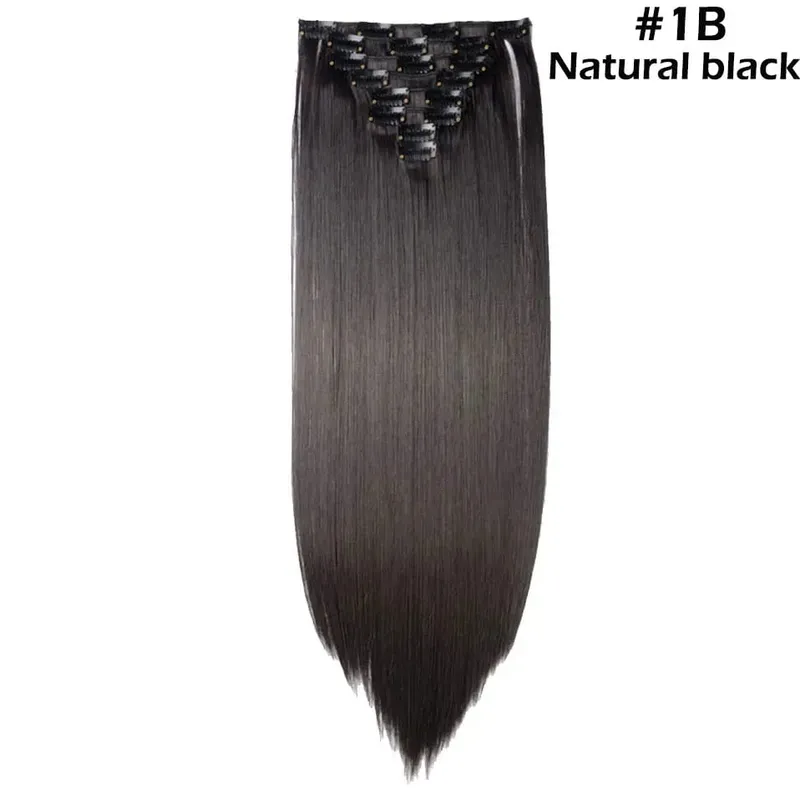 S-noilite Syntetisk 8 Stk/SÆT 24 tommer Clip In One Piece Hårforlængelse Lang Lige Bølget 53 Farve Sort Blond Clip Hårstykke