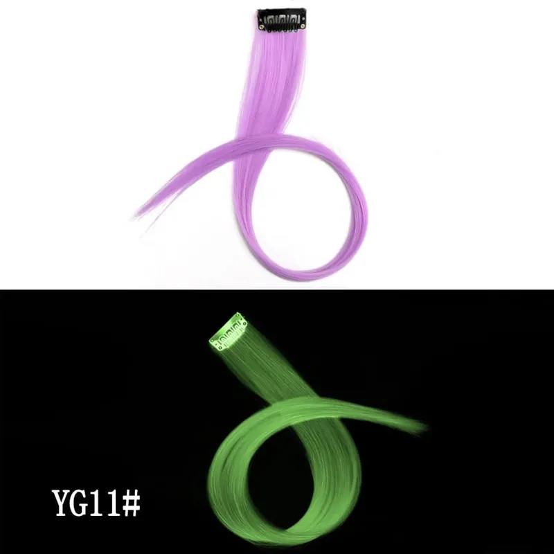 Extensión de cabello sintético con Clip para mujer, postizo falso fluorescente de una pieza con Clip brillante, 20 pulgadas, 11 colores