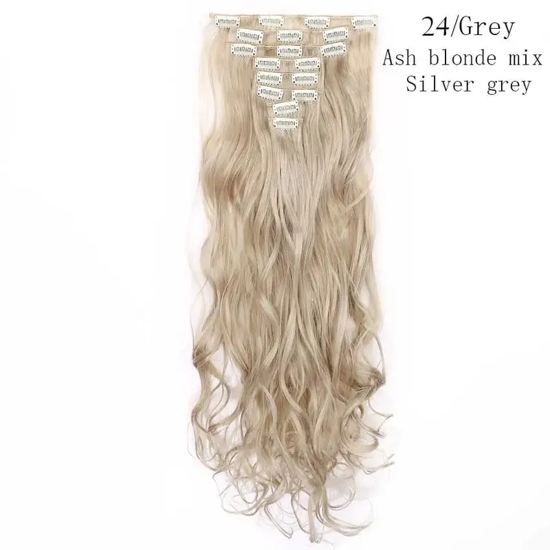 S-noilite Syntetisk 8 Stk/SÆT 24 tommer Clip In One Piece Hårforlængelse Lang Lige Bølget 53 Farve Sort Blond Clip Hårstykke