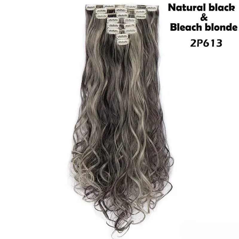 S-noilite Syntetisk 8 Stk/SÆT 24 tommer Clip In One Piece Hårforlængelse Lang Lige Bølget 53 Farve Sort Blond Clip Hårstykke