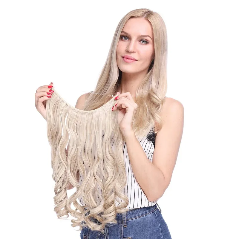 S-noilite 20 pouces cheveux naturels synthétiques fil Invisible dans les Extensions de cheveux sans pince avec ligne secrète postiche à fixation facile