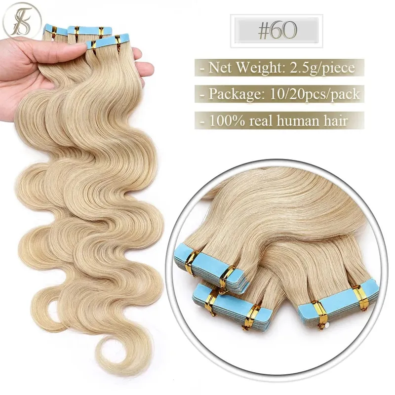 Tess Tape In Hair Extension 2.5g/pc Wavy Natural Hair Extensions Human Hair Adhesive Skin Weft Double Sides Seamless Invisible