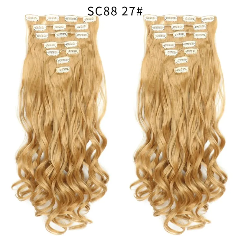 Lange lige syntetiske klips i hårforlængelser 7 stk/sæt 22" falske hårstykker Ombre sort brun blonde klips på hårforlængelser