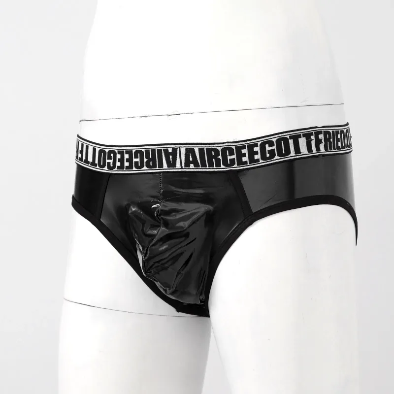 Pánské Krátké spodky z umělé kůže Sexy Mokrý vzhled Nízký pas Vyboulený Váček Kalhotky Spodní prádlo Plavky Plavky Šortky — image 10
