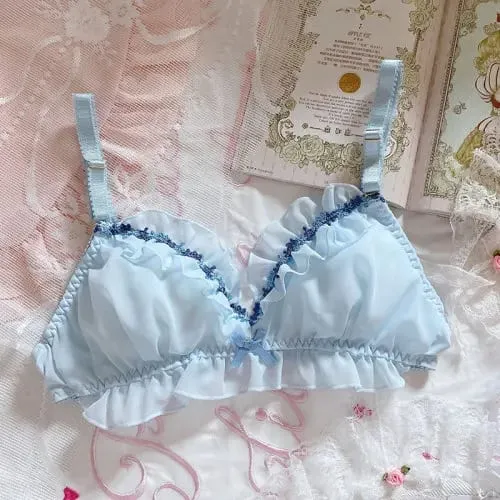 Japanskt underklädesset Lolita BH och trosa Fairy Sweet Lace Petal Sexig Tunn Pure Desire Wire Gratis Triangel Cup BH Set Girl