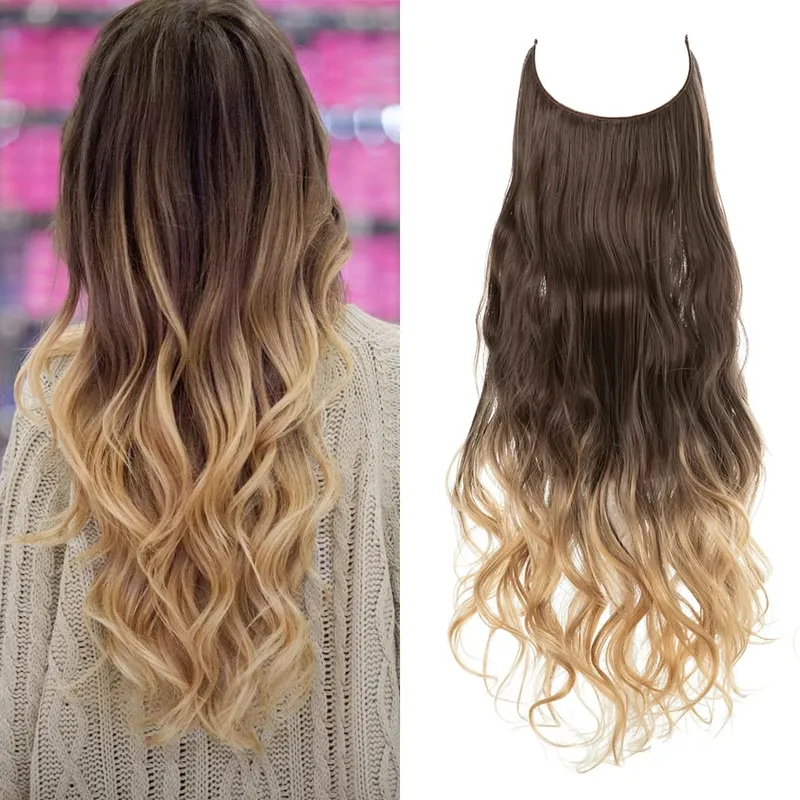 Syntetyczne bez klipsów przedłużanie włosów sztuczne włosy Ombre różowe blond brązowe czarne naturalne faliste kręcone sztuczne włosy dla kobiety