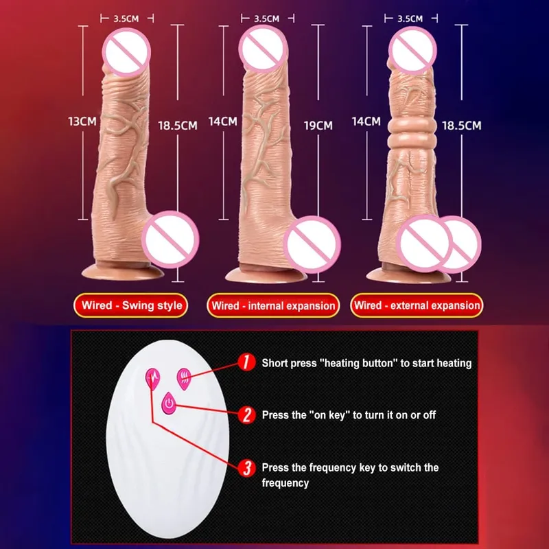 Vibração telescópica empurrando vibrador realista masturbação feminina com ventosa aquecimento pênis controle remoto pau para mulher