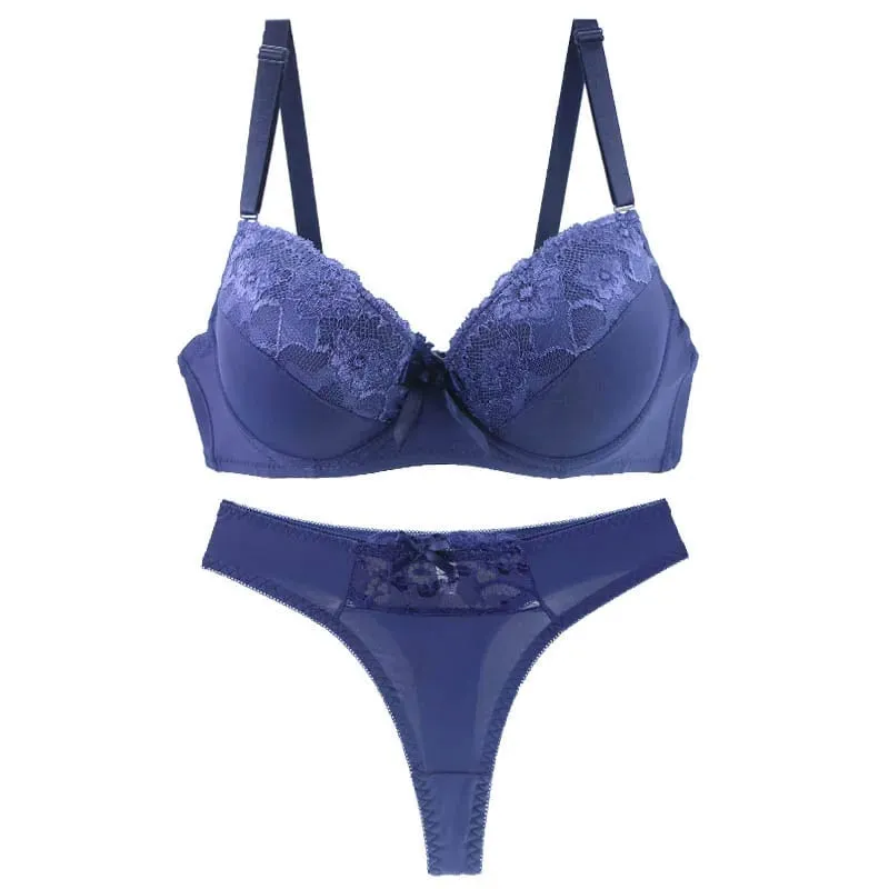 DaiNaFang Nya sexiga Push Up BH-set Vadderade solida spetsunderkläder för kvinnor BCDE Cup Plus Size Damunderkläder