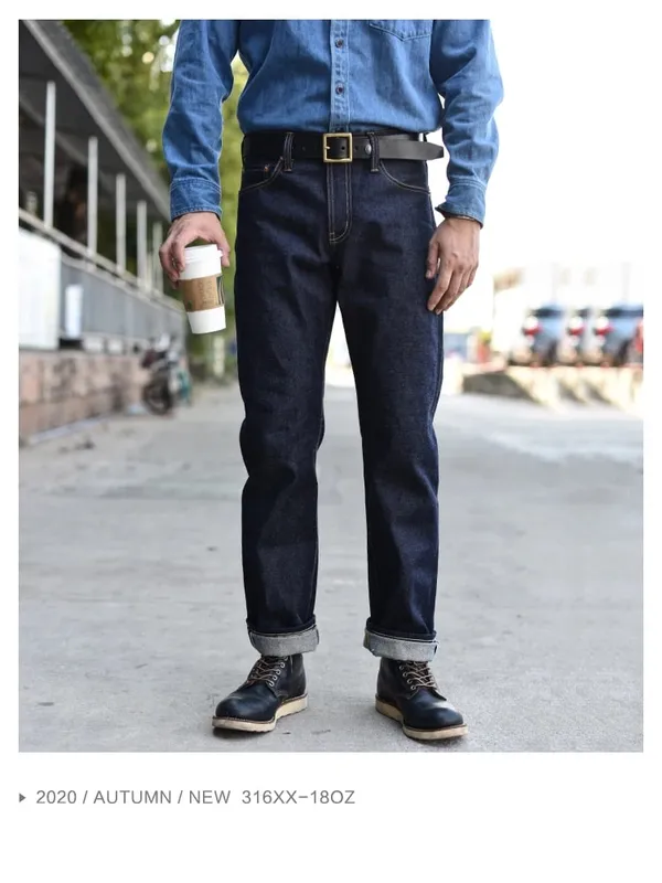 Saucezhan 316xx-18oz jeans masculino selvedge jeans cru reto grosso outono e inverno calças jeans vintage