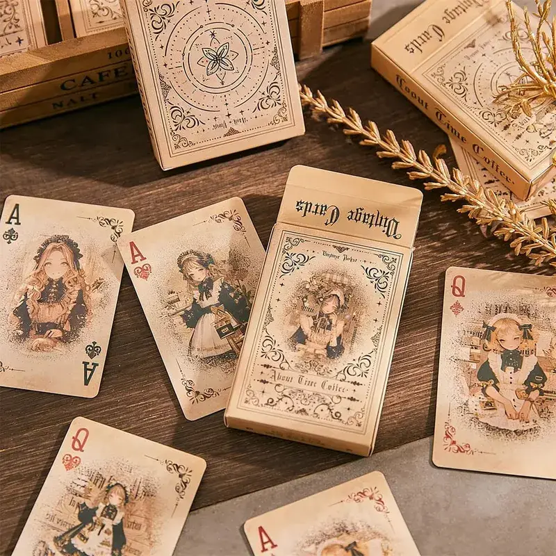 Vintage Fairy Tale Girl Playing Cards 55PCS European Coffee Themed Collectible Deck Art Collection Card Set Perfect as a Gift