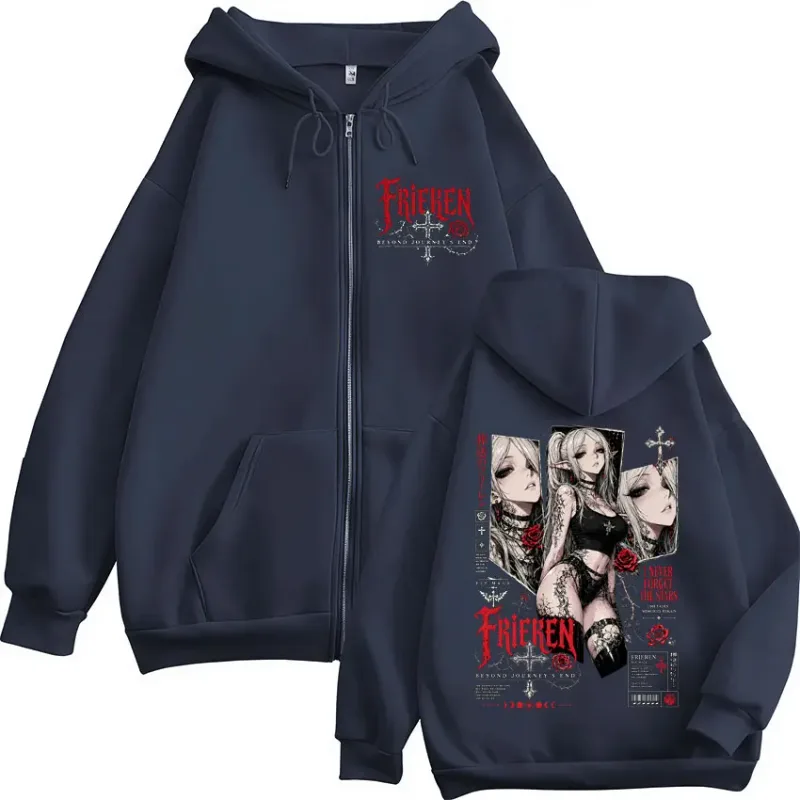 Anime Frieren Beyond Journey's End Zipper Hoodies Men Women Clothing Oversized Fleece Zip Up Hooded Sweatshirts Coats Streetwear