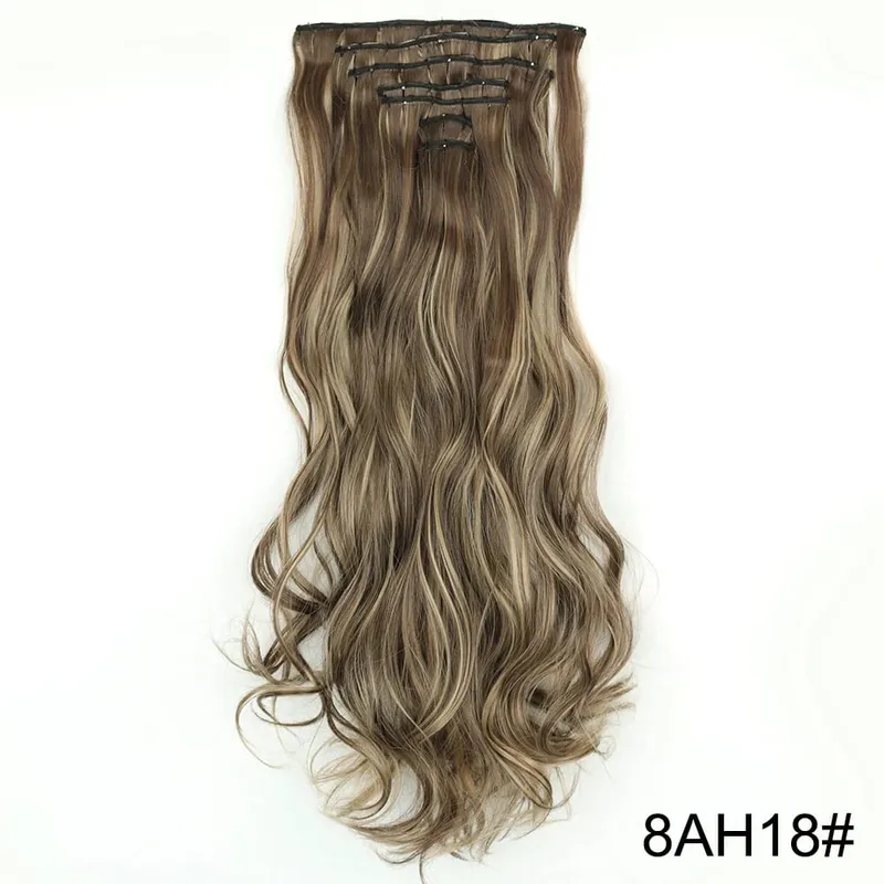 Extensions capillaires synthétiques longues et lisses à 16 clips, postiches blondes naturelles résistantes à la chaleur, 7 pièces/ensemble, pour femmes