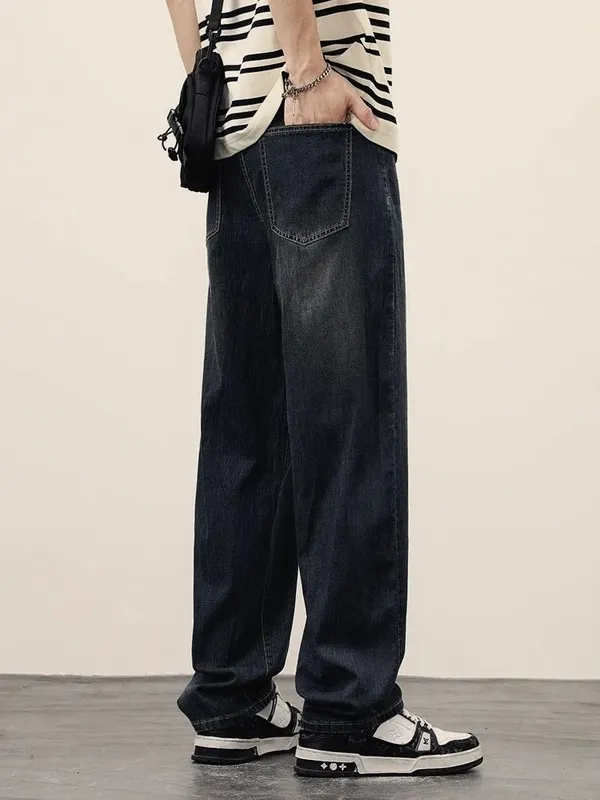 Men's Straight Fit Vintage Jeans Casual High-Quality Korean Fashion Denim Trousers Male Brand Trousers Four Season Trousers
