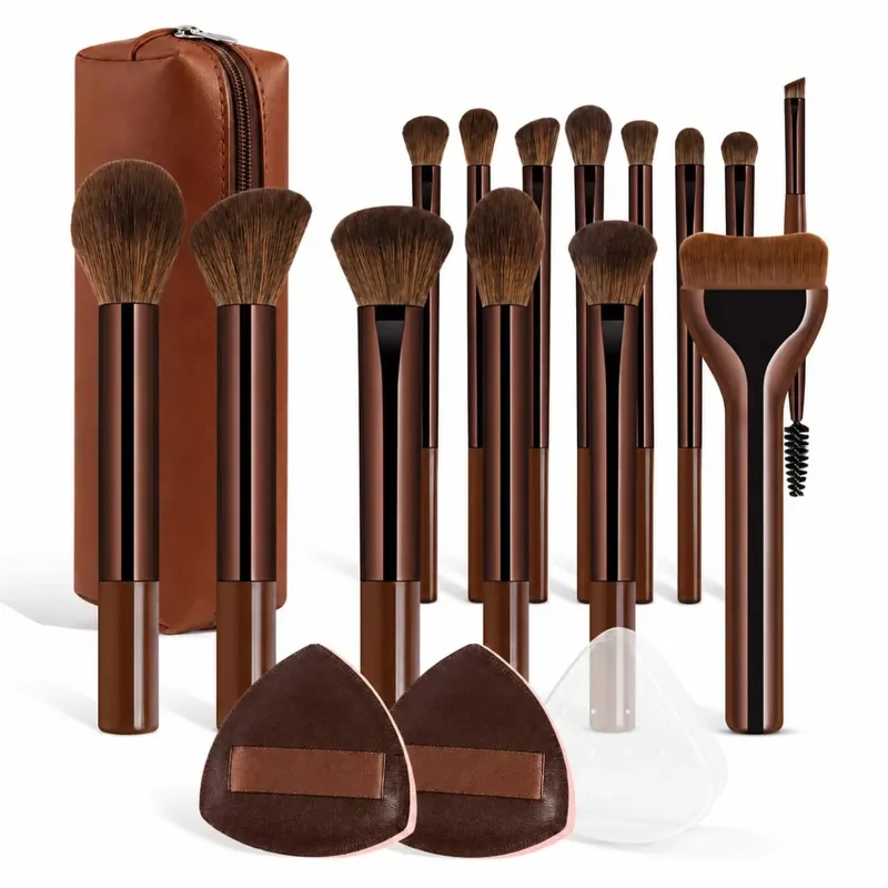 Brush Set Includes 14pcs Makeup Brushes + 1pc Makeup Bag + 2pcs Makeup Sponges Containing Foundation Brush Blush Brush