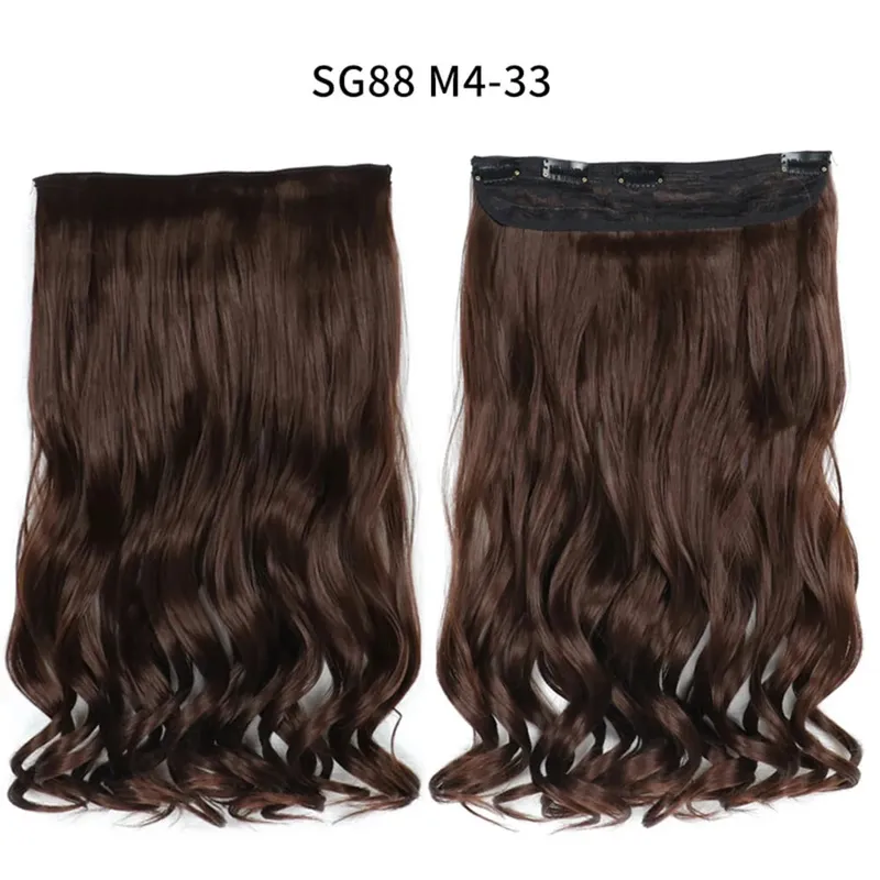 Longo reto encaracolado uma peça 5 clipes clip-in extensões 22 Polegada penteados resistentes ao calor cor mistura loira pedaço de cabelo para mulher