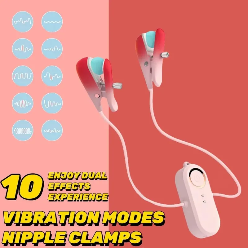 สีชมพูสวมใส่หัวนม CLAMP Vibrator สำหรับผู้หญิง 2 ใน 1 Clitoris CLAMP Stimulator ของเล่นสำหรับผู้ใหญ่คู่นวดอายุการใช้งานแบตเตอรี่ยาวนาน