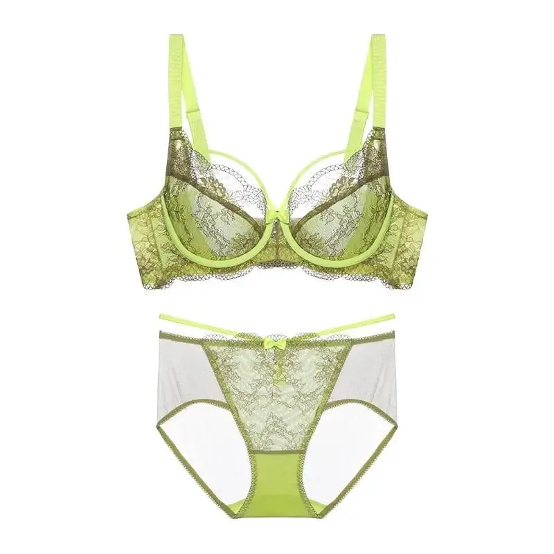 Sexy Minimizer Bra Set Full Cup Ultra Thin Lace Gathered Plus Size 34-42 Big Breast To Small Breast Support Comfort Lingerie