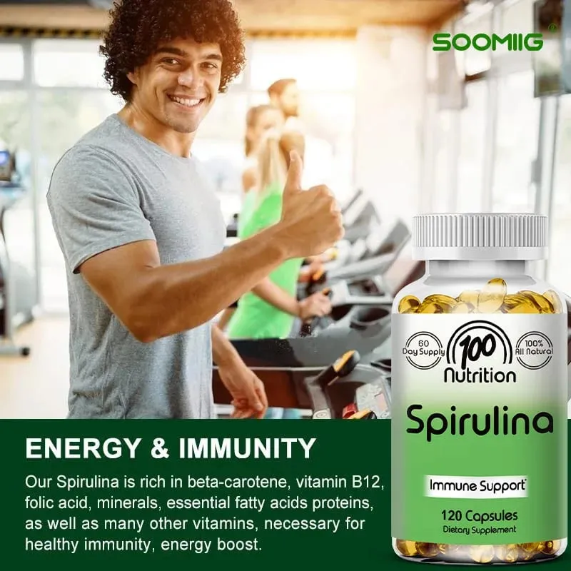Organic Spirulina Capsules 700mg Supports Detoxification Immune Cardiovascular Health & Energy Antioxidant Vegan Non-GMO