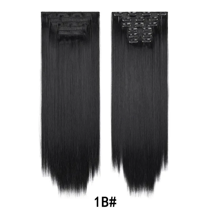 7Pcs 16 Clips Clip In Hair Extensions 150g Long Straight Synthetic Hair Pieces For Women Natural Black Brown Highlight Blonde