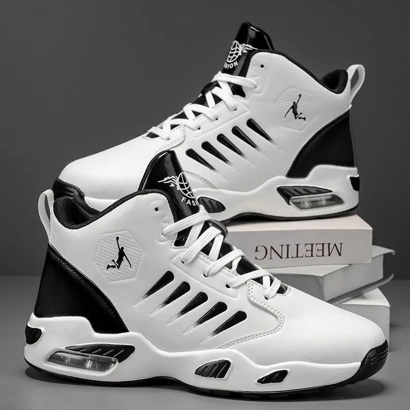 Men's High-Top Basketball Shoes Feature a Breathable Mesh Design for Maximum Comfort Outdoor Shock-Absorbing Running Shoes High-Rebound Cushioning Technology Make Running Smoother and More Comfortable Enhance Support Stylish White Design Su