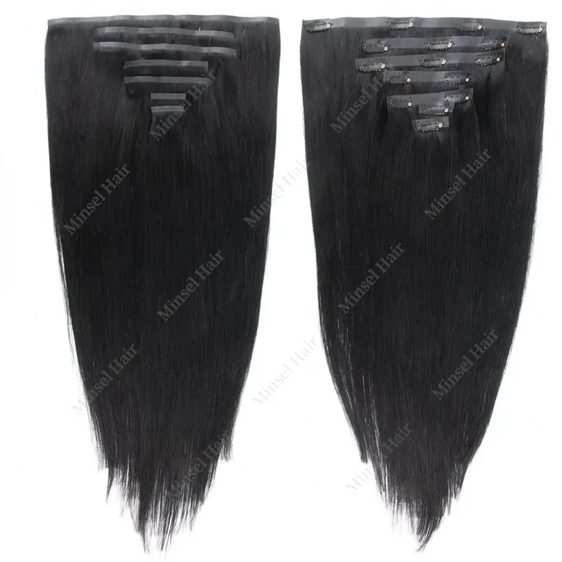 PU Clip Ins Human Hair Premium Remy Clip In Extension Sa Tape Weft Silk Straight European Real Natural na Buhok 14-24inch 7pcs 110G