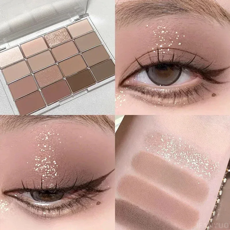 16 Colors Black Pink Eyeshadow Palette Glitter Shimmer Pearlescent Matte Low Saturation Style Long Lasting Eye Shadow Eye Makeup