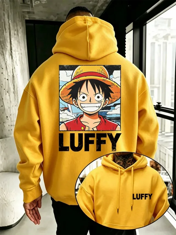 Sudadera con capucha de anime de una pieza, sudadera holgada con estampado frontal y trasero de personaje de dibujos animados de Luffy vintage para entusiastas del manga