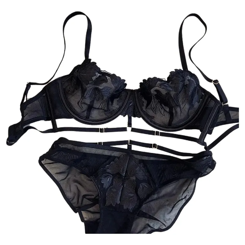 Sexy Lace Women Bra Push Up Underwear Brassiere and Panties Set Female Comfortable Lightweight Bow Semi Transparent Lingerie
