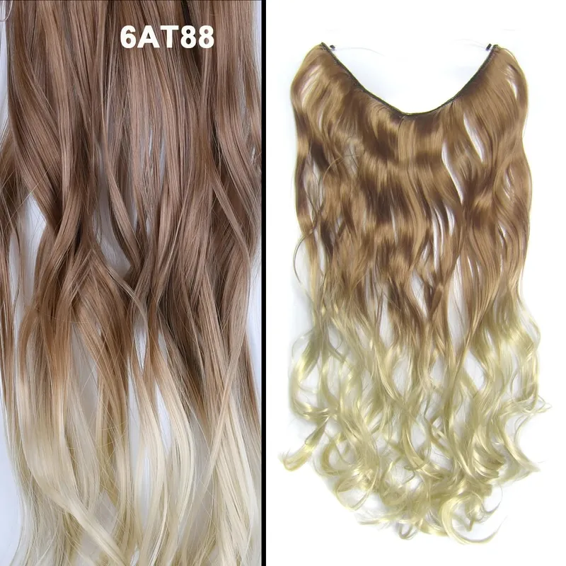 Jeedou One Piece No Clips Hairpieces Ombre Color Elasticity Invisible Wire Fish Line Wavy Synthetic Hair Extension