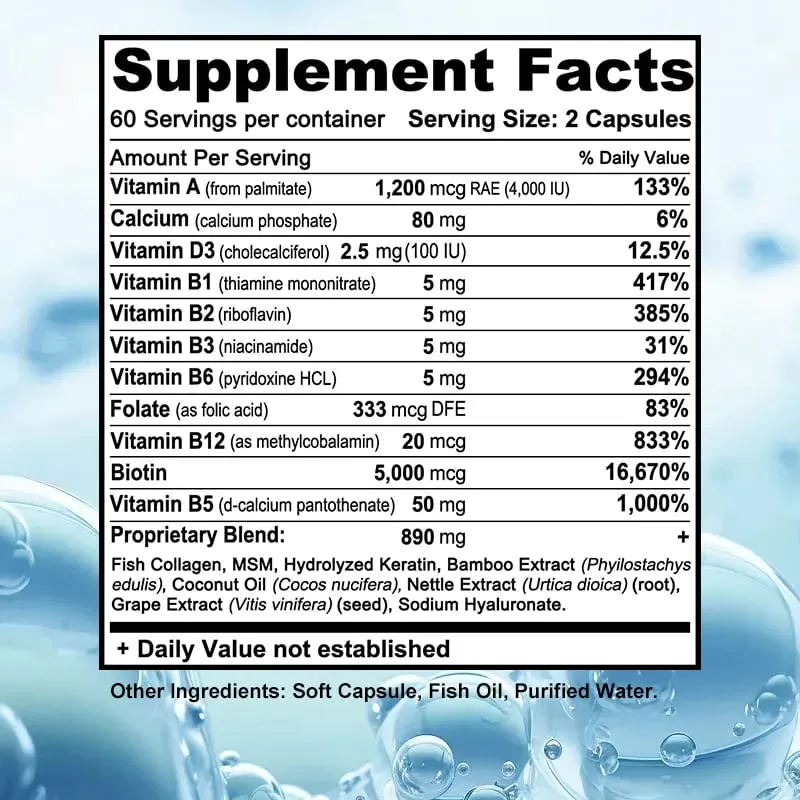 Biotin Capsules 15 000 MCG - Increase Healthier Shinier Hair Skin & Nails- 30 To 120 Capsules with Biotin Collagen A & B