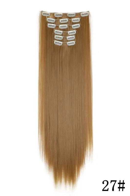 Black Hair Extensions 6pcs/set Women Long Straight Synthetic Full Head Clip 16Clips Ombre Heat Resistant Fiber Hair Kpop Cosplay