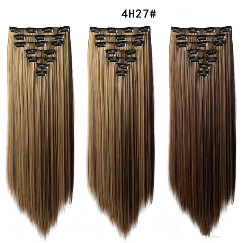 7Pcs 16 Clips Clip In Hair Extensions 150g Long Straight Synthetic Hair Pieces For Women Natural Black Brown Highlight Blonde