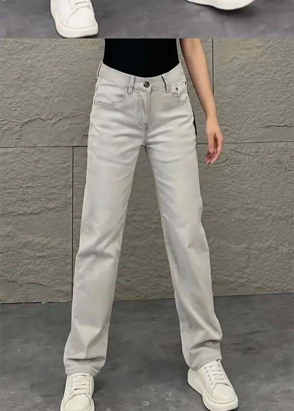 2026 Luxury Jeans for Man Original White Gray Draped Jeans for Men Summer New Slim Fit Trendy Straight-leg Slimming Casual Pants