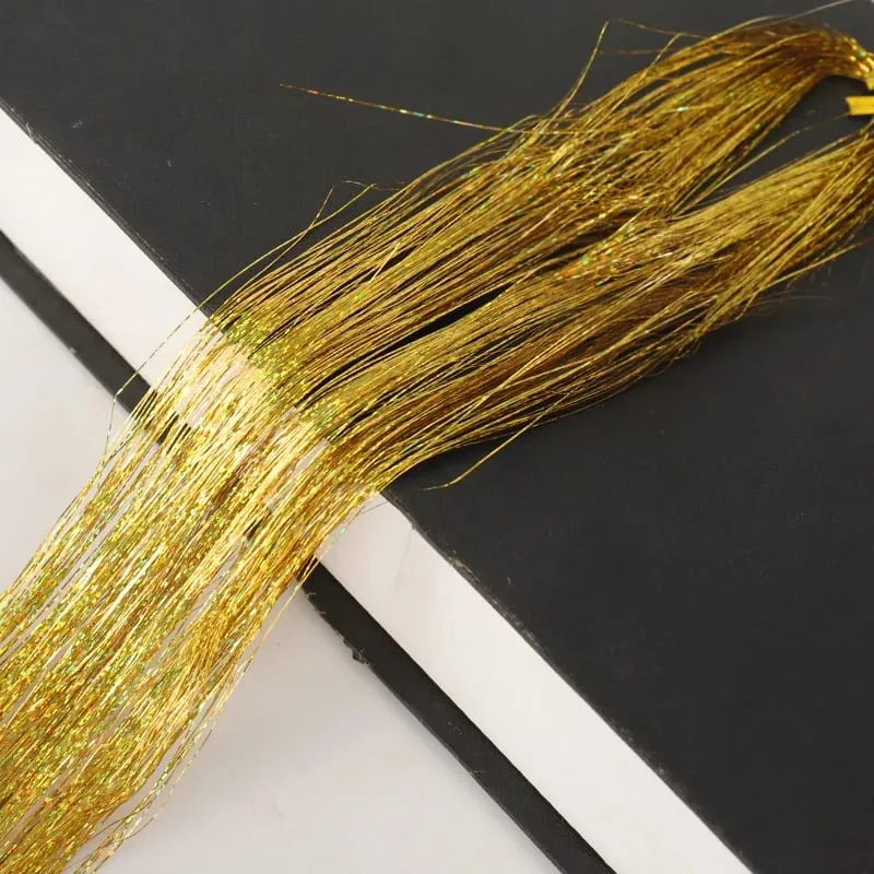 1PCS Sparkling Shiny Tinsel Hair 48inch Long Colored Hair Extensions Party Hightlights Women Hairpiece Halloween Christmas Use