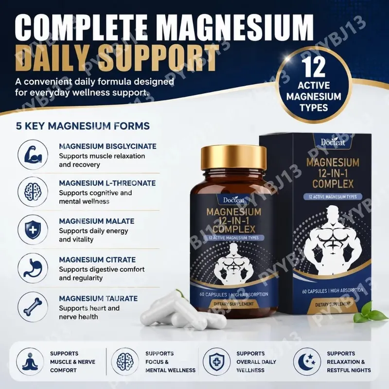 Magnesium Supplement Capsules 12 Magnesium Forms Mineral Complex Daily Mineral Nutrition Supplement for Daily Wellness Support