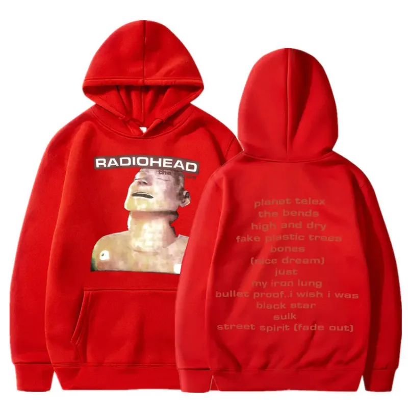 Vintage Rock Grubu Radiohead Kapüşonlu Üst Hip Hop Her Şey Müzik Albümü Baskı Kazak Harajuku Sokak Boyu Kapüşonlular Gençler